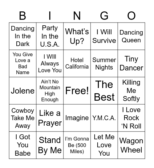 May Result in the Sudden Urge to Sing! Bingo Card