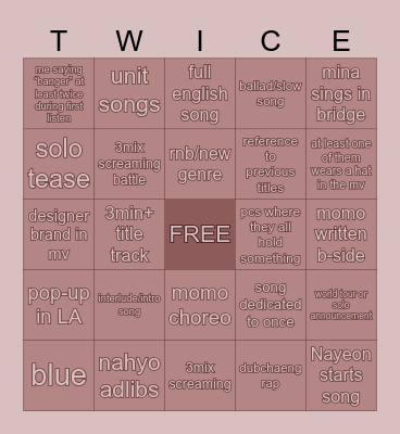 TWICE THIS IS FOR COMEBACK Bingo Card