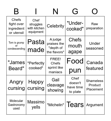 Top Chef Bingo Season 22 Bingo Card