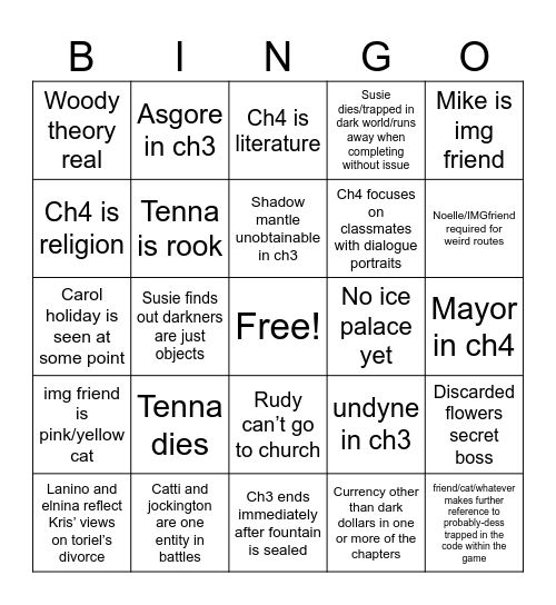 Debbie rum Bingo Card