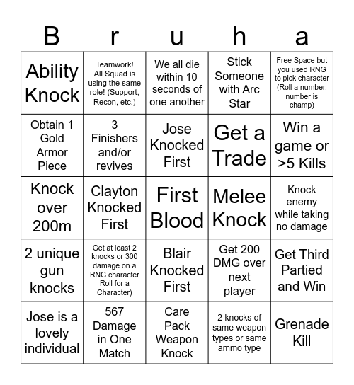 Apex Bingo Redux Bingo Card