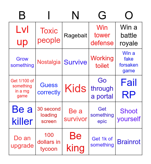 Roblox bingo Card