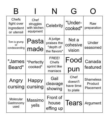 Top Chef Bingo Season 22 Bingo Card