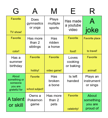 eSports Summer Camp Bingo Card