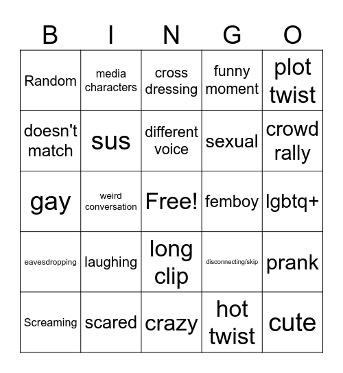 Omegle Vr Bingo Card