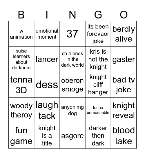 deltarune 3+4 Bingo Card
