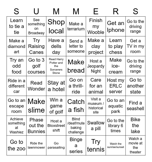 Not So Bummer-Summer Bingo Board Bingo Card