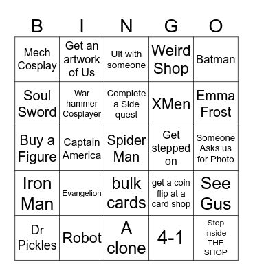 Comic Con Bingo Card
