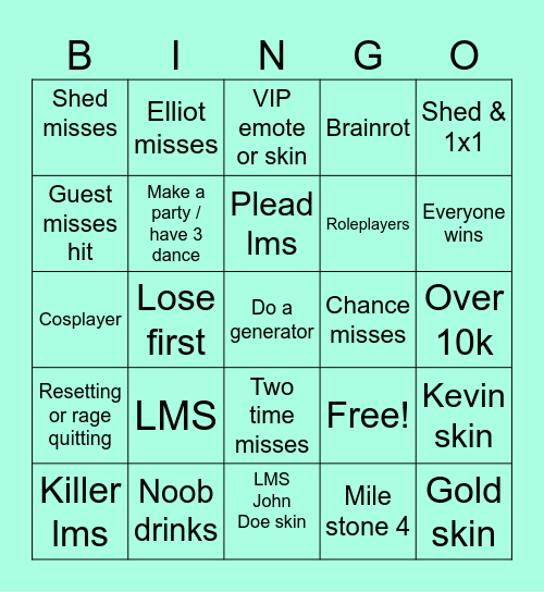 Forsaken Bingo Card