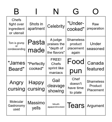 Top Chef Bingo Season 22 Bingo Card