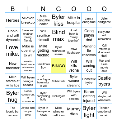 STRANGER THINGS 5 Bingo Card