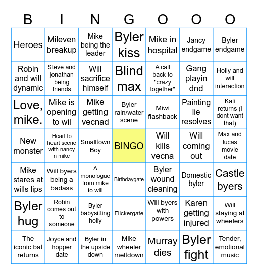 STRANGER THINGS 5 Bingo Card
