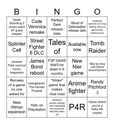 Summer Game Fest 2K25 Bingo Card