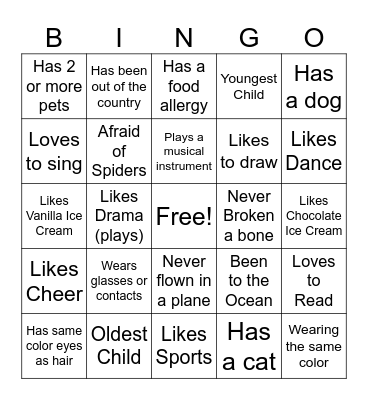 YW Girls Camp Get To Know You! Bingo Card