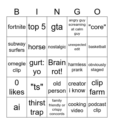 reels bingo Card
