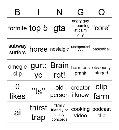 reels bingo Card