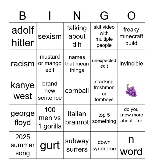 reels brainrot Bingo Card