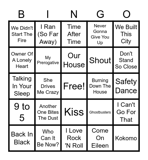 80s Bingo #2 Bingo Card