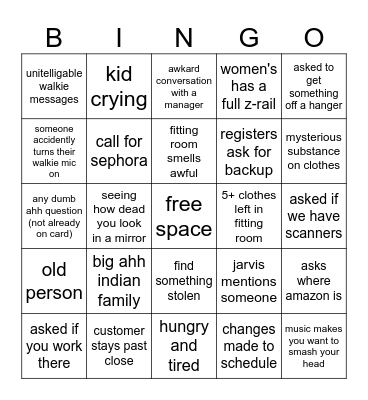 kohls Bingo Card