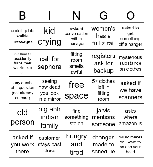 kohls Bingo Card