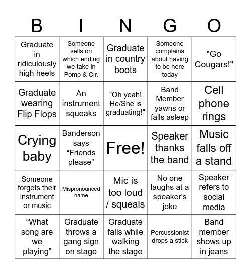 BAND Graduation BINGO Card