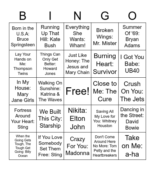 1985 Bingo Card