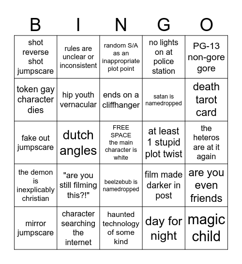 horror slop drinking game Bingo Card