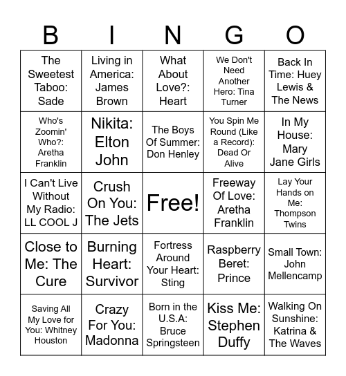 1985 Bingo Card