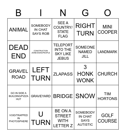 azz slapperz roadtrip Bingo Card