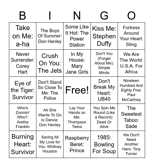 1985 Bingo Card