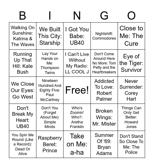 1985 Bingo Card