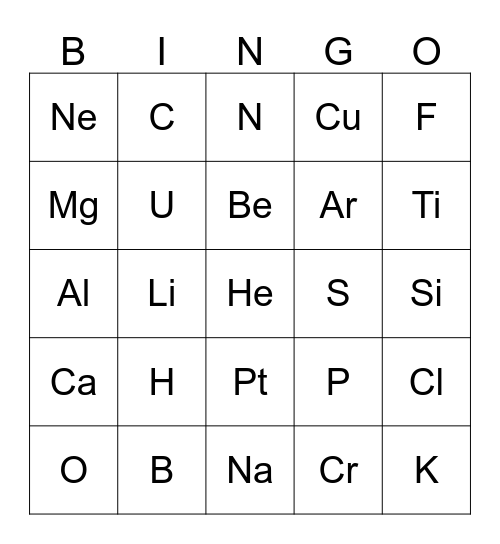 Element BINGO Card