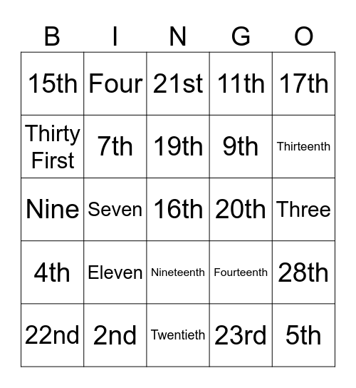 Dates Bingo Card