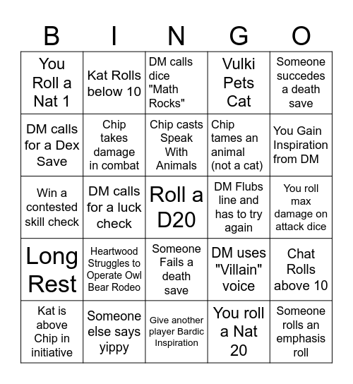 Squee Bingo Card