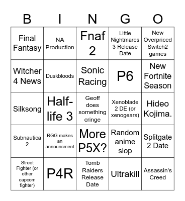 Summer Games Fest 2025 Preds Bingo Card