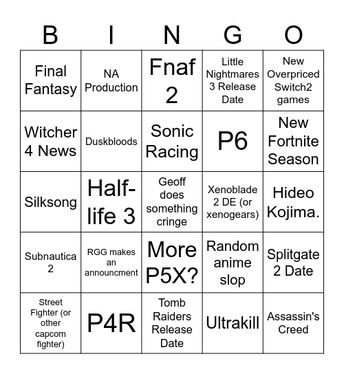 Summer Games Fest 2025 Preds Bingo Card