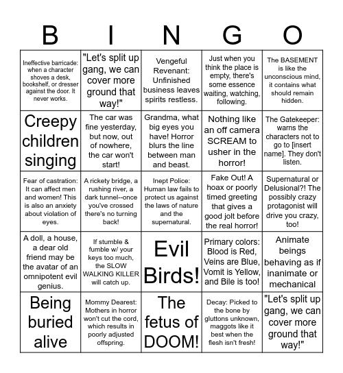 HORROR TROPE Bingo Card