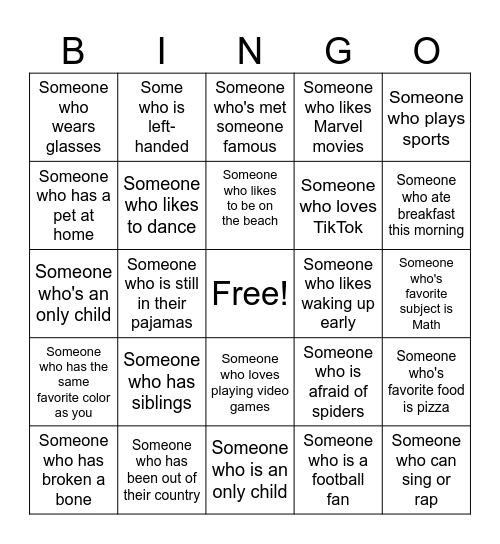 Human Bingo Card