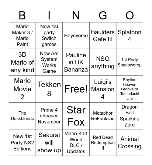 Untitled Bingo Card
