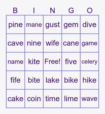 Intermediate Phonics Bingo Card