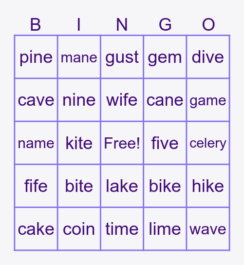 Intermediate Phonics Bingo Card