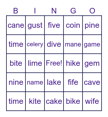 Intermediate Phonics Bingo Card