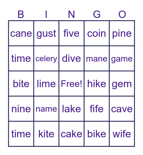 Intermediate Phonics Bingo Card