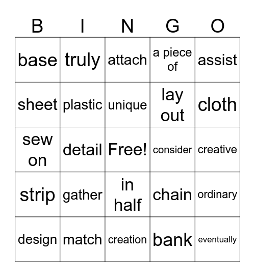 Unit 10 Bingo Card