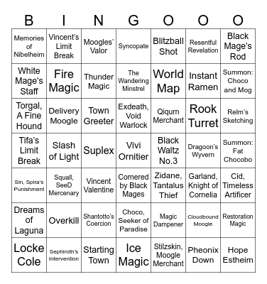 Funny Bingo Final Fantasy Bingo Card