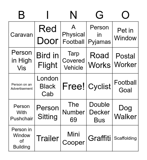 Streetview Bingo Card