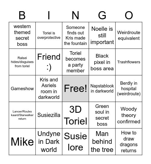Deltarune Chapter 3 Bingo Card