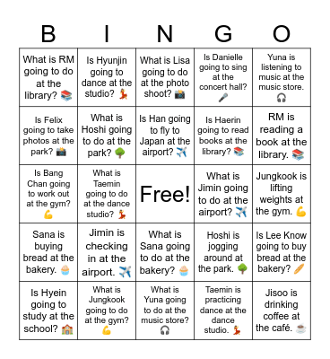 B12 L11 What is Jisoo going to do at the café? ☕ Bingo Card