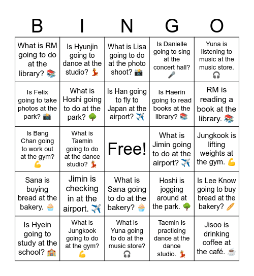 B12 L11 What is Jisoo going to do at the café? ☕ Bingo Card