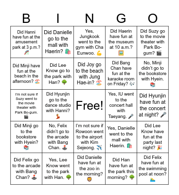 B12 L12 Did Felix have fun at the swimming pool at noon? 🏊‍♂️ Bingo Card